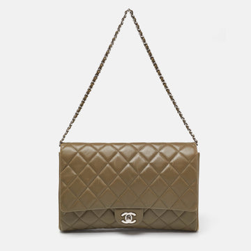 CHANEL Olive Green Quilted Leather Chain Flap Bag