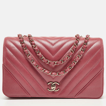 CHANEL Pink Chevron Leather Large Statement Flap Bag