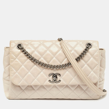 CHANEL Light Grey Quilted Leather Lady Pearly Flap Bag