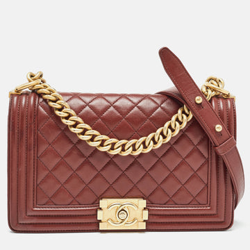 CHANEL Red Quilted Leather Medium Boy Flap Bag