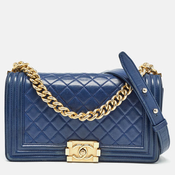 CHANEL Blue Quilted Leather Medium Boy Flap Bag