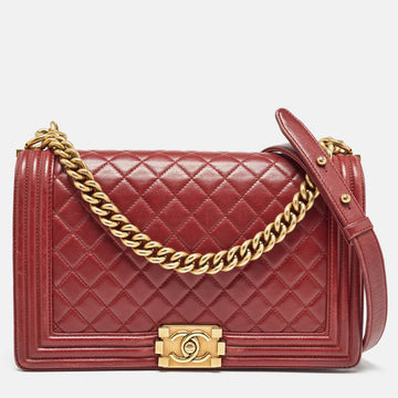 CHANEL Red Quilted Leather New Medium Boy Bag