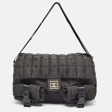 CHANEL Black Cube Quilted Nylon Sports Ligne Messenger Bag