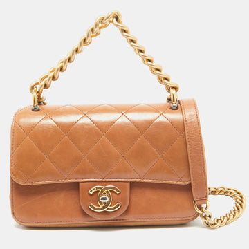 CHANEL Brown Quilted Leather Small Straight Lined Flap Bag