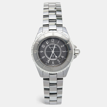 CHANEL Grey Ceramic Stainless Steel J12 H2978 Women's Wristwatch 33 mm
