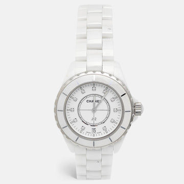 CHANEL White Diamond Ceramic Stainless Steel  J12 H2125 Women's Wristwatch 38 mm