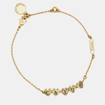 CHLOE Gold Tone Logo Heart Chain Bracelet
