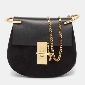 CHLOE Black Leather and Suede Small Drew Chain Crossbody Bag