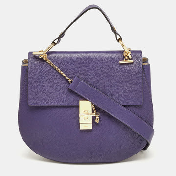 CHLOE Dark Purple Leather Large Drew Shoulder Bag