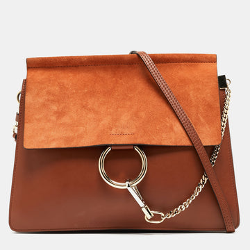 CHLOE Brown Leather and Suede Medium Faye Shoulder Bag