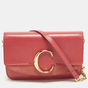 CHLOE Pink Leather and Suede C Chain Clutch