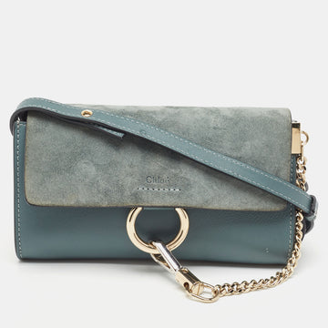 CHLOE Blue Leather and Suede Mini Faye Crossbody Bag