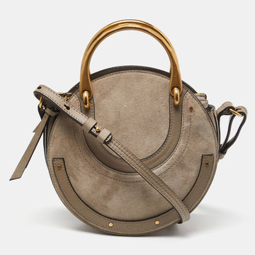 CHLOE Beige Leather and Suede Small Pixie Round Crossbody Bag