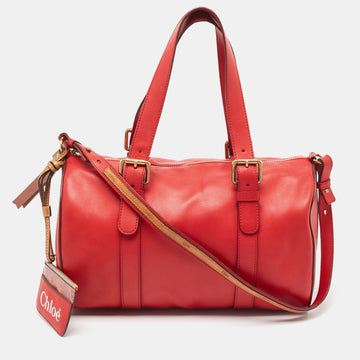 CHLOE Red/Brown Leather Buckle Duffel Bag