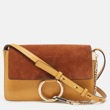 CHLOE Brown/Yellow Leather and Suede Small Faye Shoulder Bag