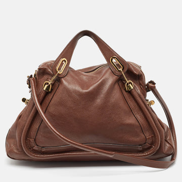 CHLOE Dark Brown Leather Large Paraty Shoulder Bag