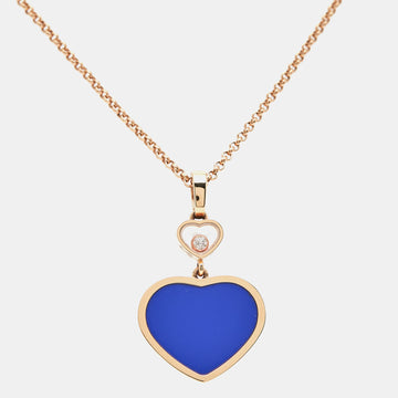 CHOPARD Happy Hearts Blue Stone Diamond 18k Rose Gold Necklace