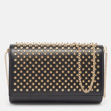 CHRISTIAN LOUBOUTIN Black Leather Paloma Spiked Chain Clutch