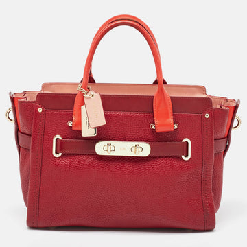 COACH Two Tone Red Leather Swagger 27 Carryall Tote
