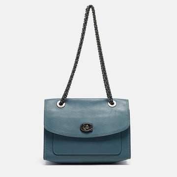 COACH Blue Leather Small Parker Chain Flap Shoulder Bag