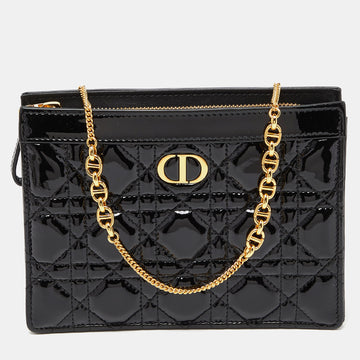DIOR Black Cannage Patent Leather Caro Zipped Chain Pouch