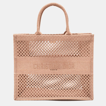 DIOR Dusty Pink Mesh Embroidered Canvas Large Book Tote