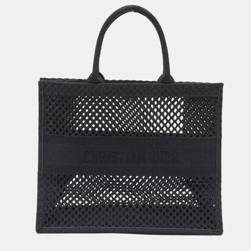 DIOR Black Mesh Embroidered Canvas Large Book Tote