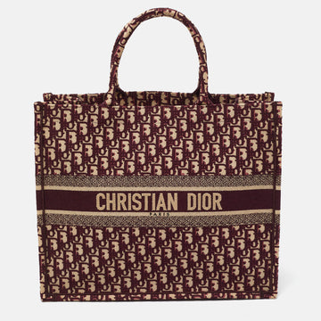 DIOR Burgundy Oblique Embroidered Canvas Large Book Tote
