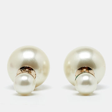 DIOR Tribales Faux Pearl Gold Tone Earrings
