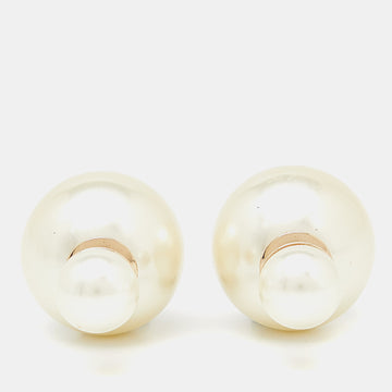 DIOR Tribales Faux Pearl Gold Tone Stud Earrings