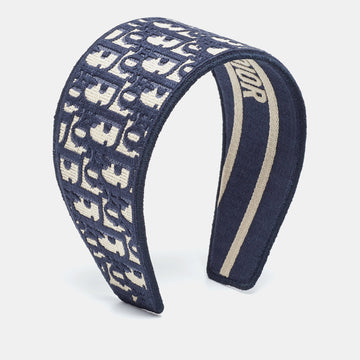 DIOR Navy Blue Oblique Embroidered Headband