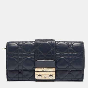 DIOR Navy Blue Cannage Leather New Lock Wallet on Chain
