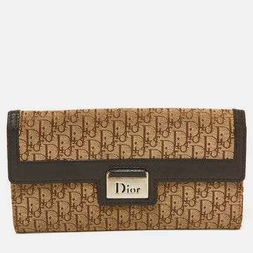 DIOR Beige/Brown Oblique Canvas and Leather Flap Continental Wallet