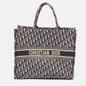 DIOR Navy Blue Oblique Embroidered Canvas Large Book Tote