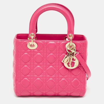 DIOR Pink Cannage Leather Medium Lady  Tote