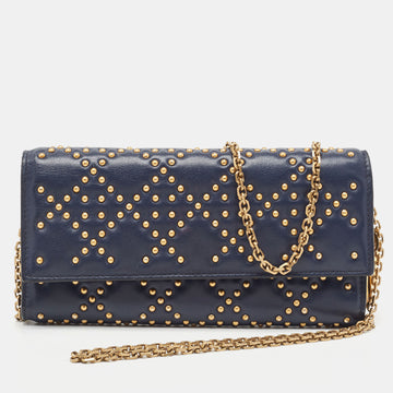 DIOR Navy Blue Leather Studded Lady  Wallet on Chain