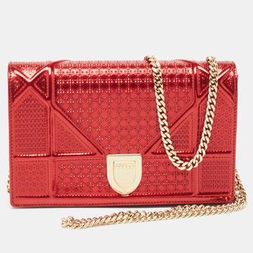 DIOR Red Micro Cannage Patent Leather ama Wallet On Chain