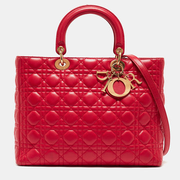 DIOR Red Cannage Leather Large Lady  Tote