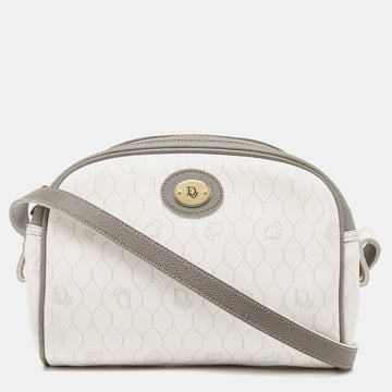 DIOR White/Grey Honeycomb Coated Canvas Shoulder Bag