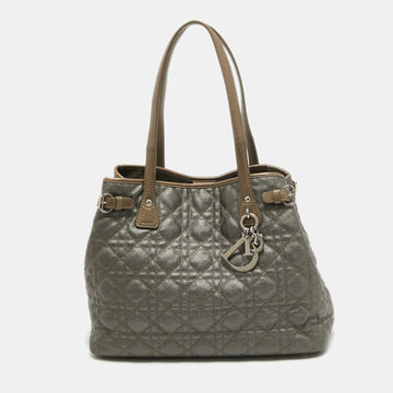 DIOR Grey/Metallic Brown Coated Canvas and Leather Small Panarea Tote