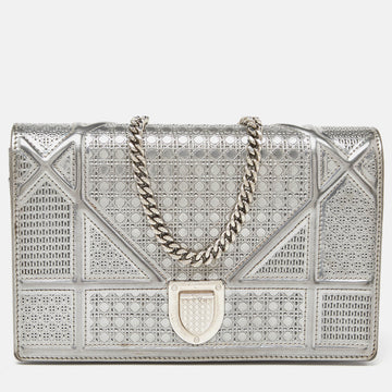DIOR SIlver Micro Cannage Patent Leather ama Wallet On Chain