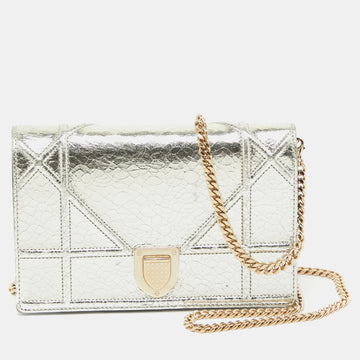 DIOR Silver Crackled Patent Leather ama Chain Clutch