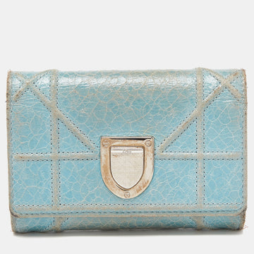 DIOR Blue Crinkled Leather ama Trifold Wallet