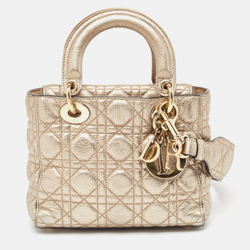 DIOR Gold Cannage Leather Small Soft Lady  Tote