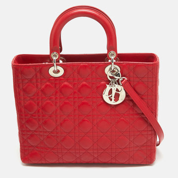 DIOR Red Cannage Leather Large Lady  Tote