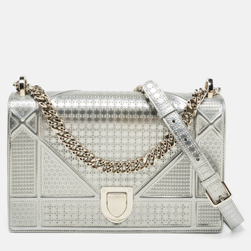 DIOR Silver Micro Cannage Patent Leather Medium ama Shoulder Bag