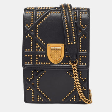 DIOR Black Leather Studded ama Vertical Chain Pouch