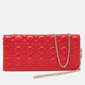DIOR Red Cannage Leather Lady  Chain Clutch