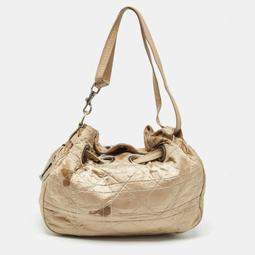 DIOR Beige Cannage Nylon and Leather Drawstring Bag