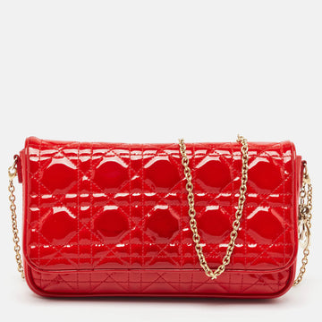 DIOR Red Cannage Patent Leather Limited Edition Flap Chain Clutch